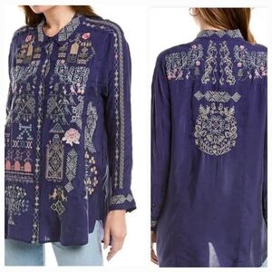 Johnny Was BIYA Embroidered Navy Blue Blouse NWT